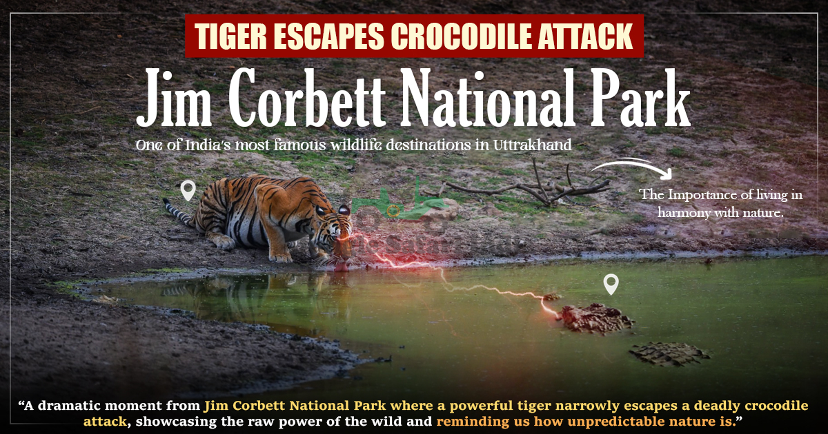 Tiger Escapes Crocodile Attack At Jim Corbett National Park